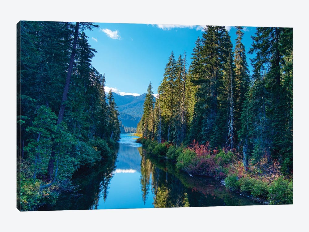 USA, Washington State. Cooper Lake in Central Washington. Cascade Mountains reflecting in calm waters. by Terry Eggers 1-piece Canvas Print
