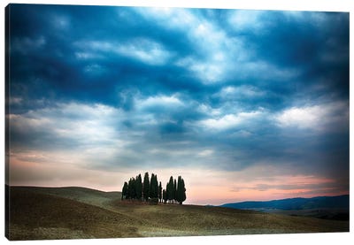 Cloudy Countryside Landscape, Siena Province, Tuscany Region, Italy Canvas Art Print - Cypress Tree Art