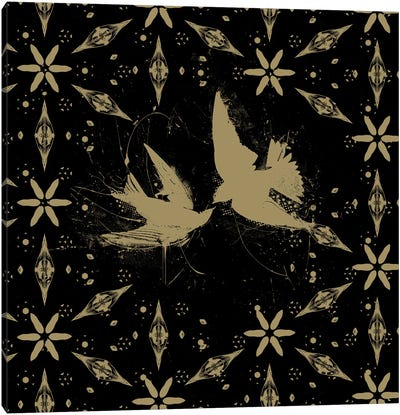 Spiraling Birds Gold Canvas Art Print - Teis Albers