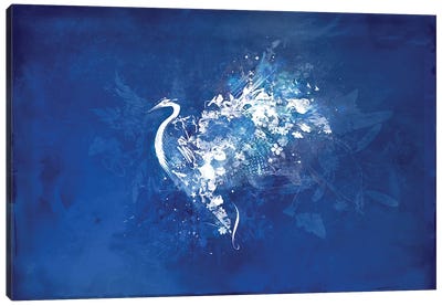 Feathered Flowers Canvas Art Print - Blue Abstract Art