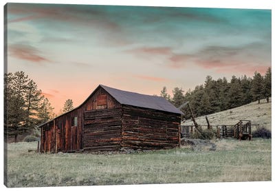 Colorado Barn And Pens At Sunset Canvas Art Print - Teri James