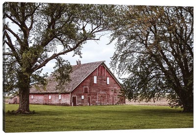 Red Barn And Trees Canvas Art Print - Country Scenic Photography