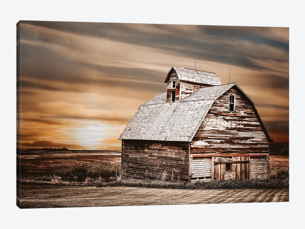 White Barn At Sunset by Teri James 1-piece Canvas Artwork