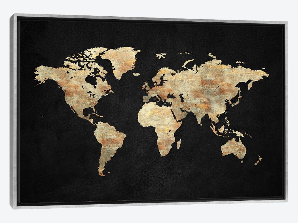 Mappemonde Borderless Black Gold Canvas Print