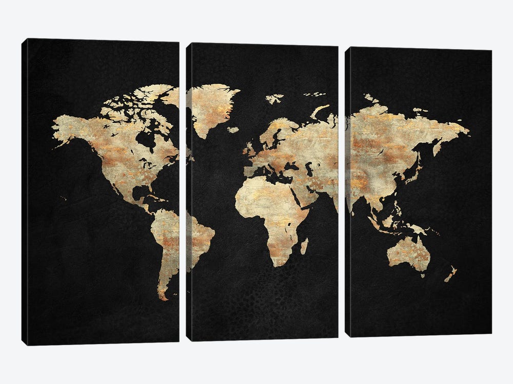 Artistic World Map XIII by Tenyo Marchev 3-piece Canvas Art