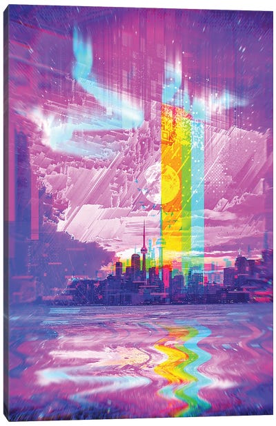 Blockchain City Canvas Art Print - Cyberpunk Art