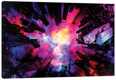 Artistic XIII - Colorful Nebula City Canvas Art Print - Tenyo Marchev