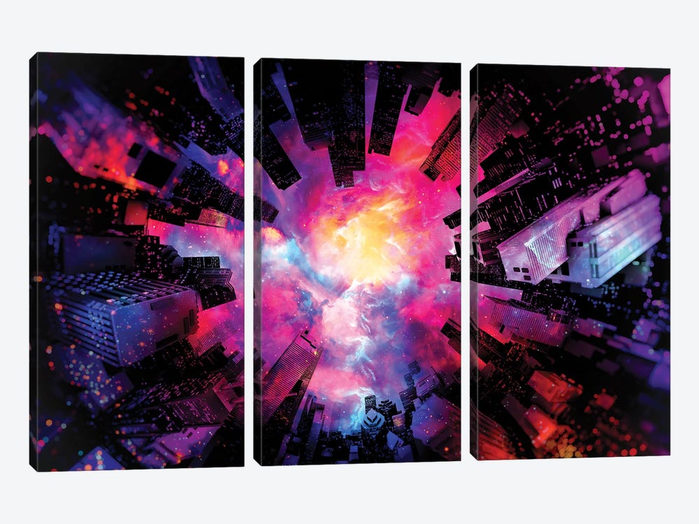 Artistic XIII - Colorful Nebula City by Tenyo Marchev 3-piece Art Print