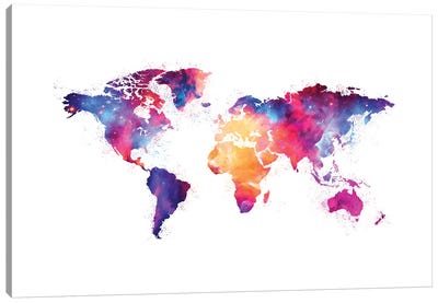 Artistic XIV - Colorful Nebula World Map Canvas Art Print - World Map Art