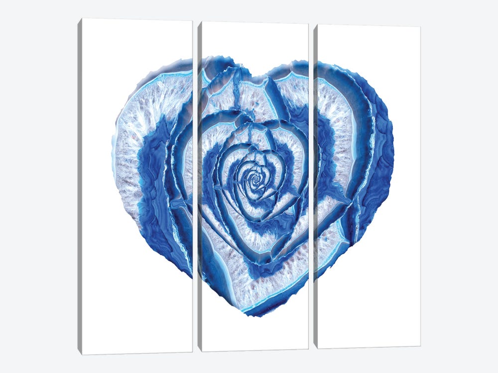 Blue Agate Geode Heart by Tenyo Marchev 3-piece Canvas Print