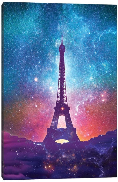 Eiffel Tower - Milky Way Collage Canvas Art Print - Tenyo Marchev