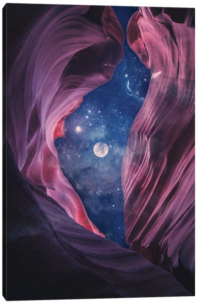 Grand Canyon with Space - Full Moon Collage II Canvas Art Print - Space Fiction Art