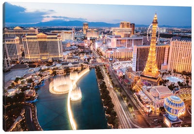 The Fountains Of Bellagio And The Strip, Las Vegas, Nevada, USA Canvas Art Print - Gambling