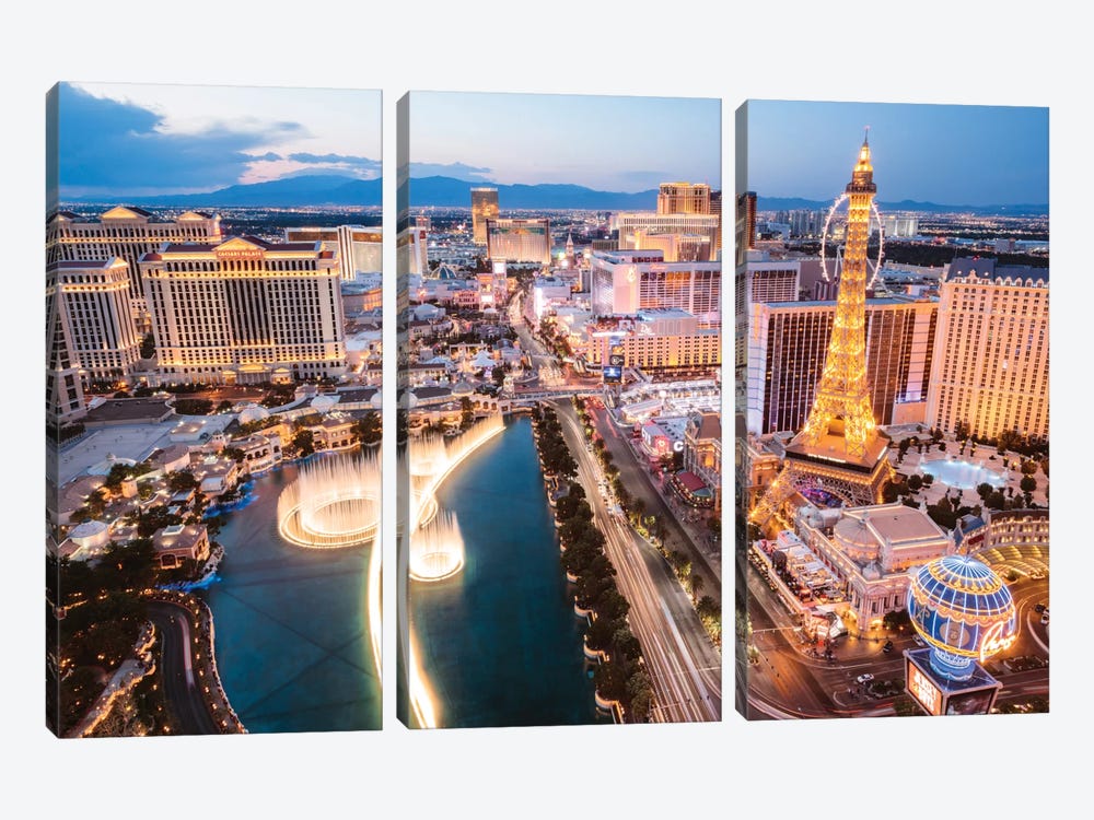 The Fountains Of Bellagio And The Strip, Las Vegas, Nevada, USA by Matteo Colombo 3-piece Canvas Print