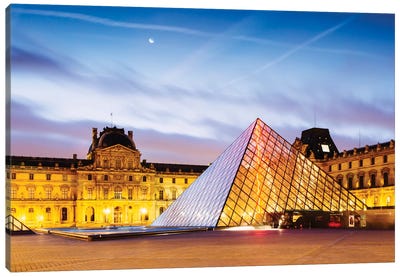 The Louvre Palace and Pyramid At Dawn, Paris, Ile-de-France, France Canvas Art Print - The Louvre Museum
