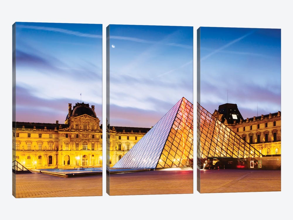 The Louvre Palace and Pyramid At Dawn, Paris, Ile-de-France, France by Matteo Colombo 3-piece Art Print