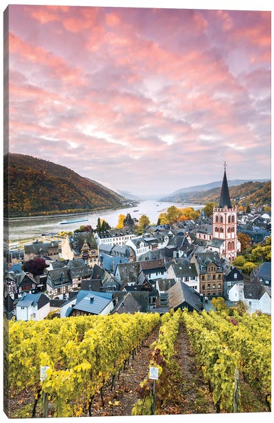Sunset On The Rhine, Germany I Canvas Art Print - Vineyard Art