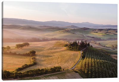 Aerial Of Belvedere At Sunrise, Tuscany, Italy Canvas Art Print - Farm Art