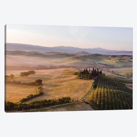 Aerial Of Belvedere At Sunrise, Tuscany, Italy Canvas Print #TEO107} by Matteo Colombo Canvas Artwork
