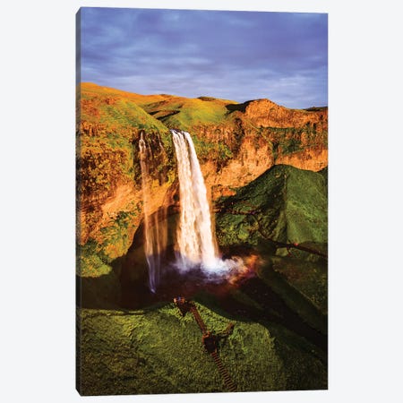 Sunset At The Waterfall, Iceland Canvas Print #TEO1086} by Matteo Colombo Canvas Artwork