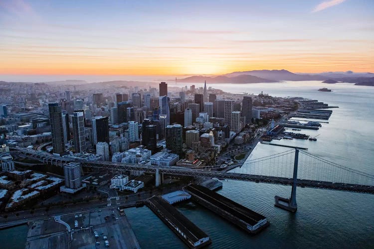 Aerial Of Downtown At Sunset, San Francisco