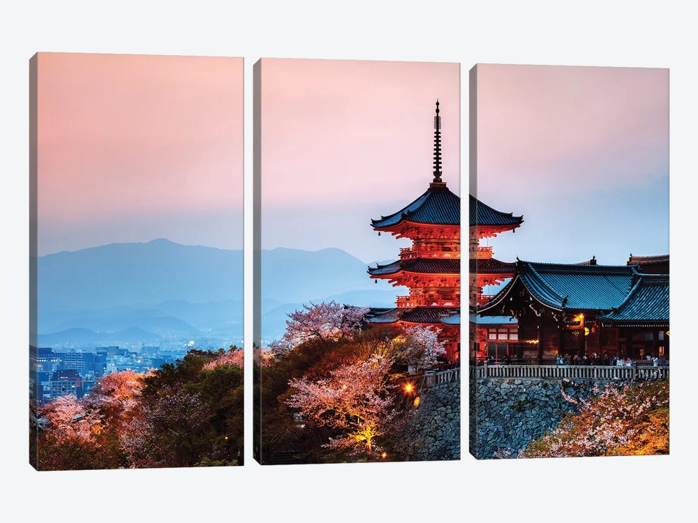 Sunset Over The Temple, Japan by Matteo Colombo 3-piece Canvas Wall Art