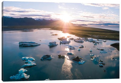 Aerial View Of Jokulsarlon Glacial Lake, Iceland Canvas Art Print - Glacier & Iceberg Art