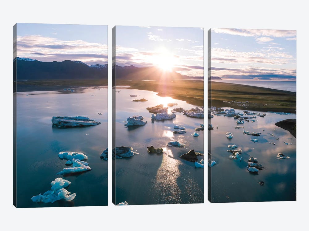 Aerial View Of Jokulsarlon Glacial Lake, Iceland by Matteo Colombo 3-piece Canvas Print