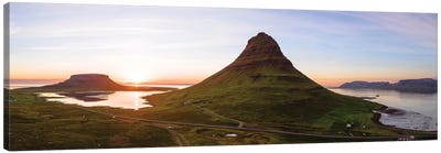 Aerial View Of Kirkjufell Mountain At Sunset, Iceland Canvas Art Print - Snaefellsnes