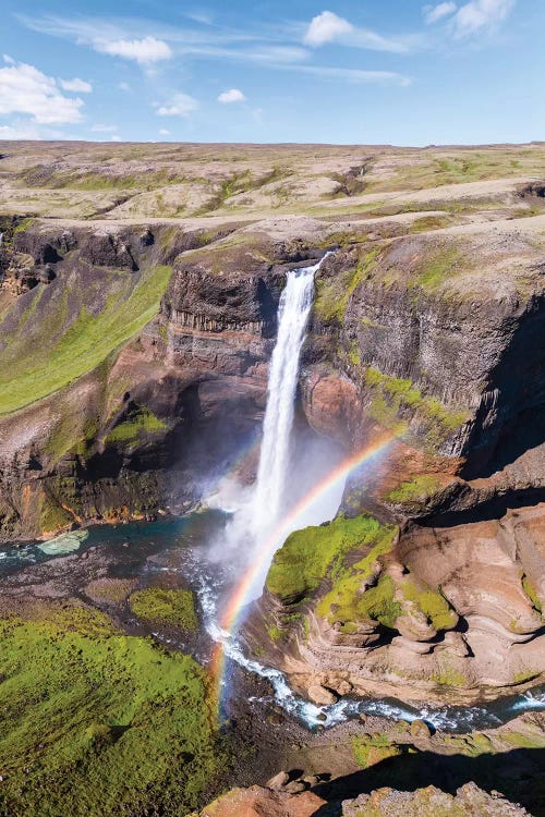 Aerial View Of Mighty Waterfall In Iceland