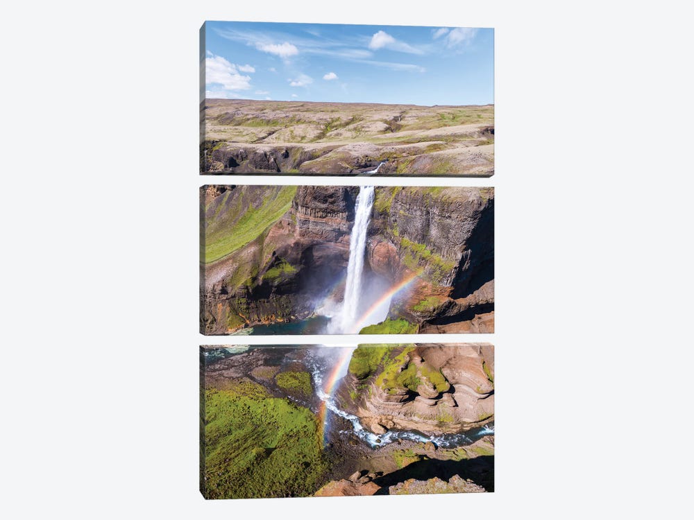 Aerial View Of Mighty Waterfall In Iceland by Matteo Colombo 3-piece Canvas Print