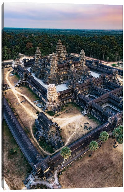 Sunset Over Angkor Wat II Canvas Art Print - Ancient Ruins Art