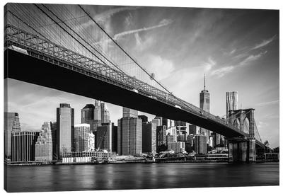 Brooklyn Bridge And Lower Manhattan Canvas Art Print - New York City Skylines