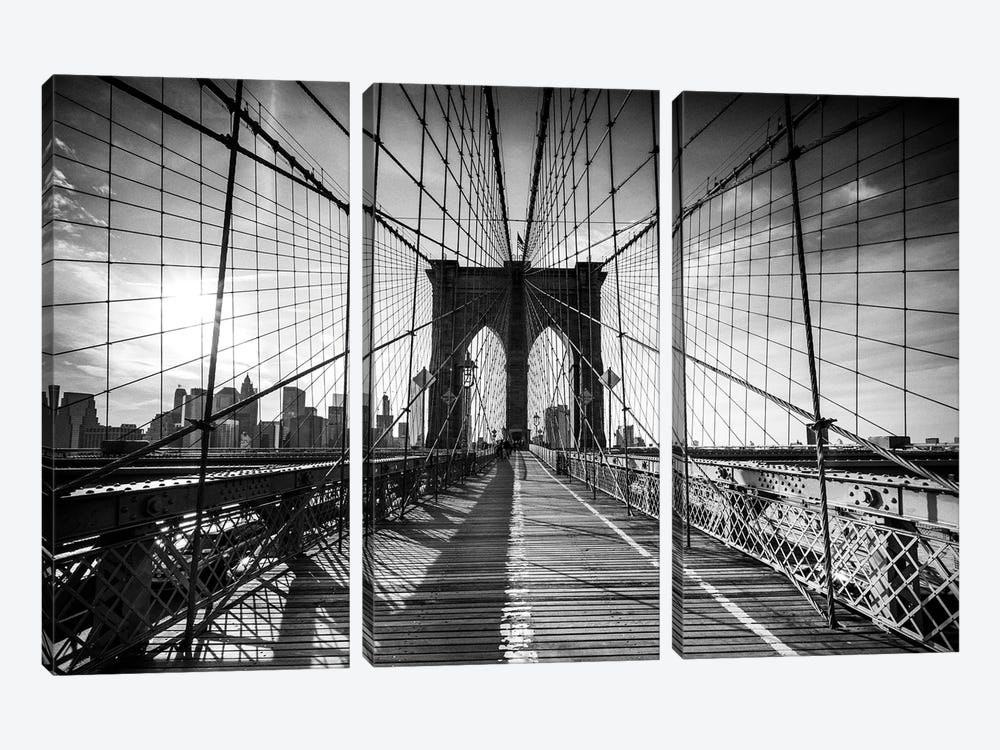 Vintage Brooklyn Bridge by Matteo Colombo 3-piece Canvas Artwork