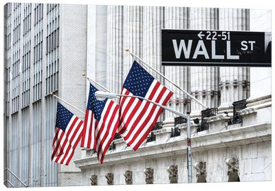American Flags & Wall Street Signage, New York Stock Exchange, Financial District, Lower Manhattan, New York City, New York, USA Canvas Art Print