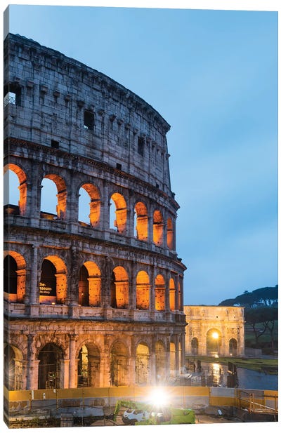 Night At The Colosseum V Canvas Art Print - Ancient Ruins Art
