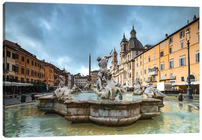 Piazza Navona, Rome Canvas Art Print - Fountain Art