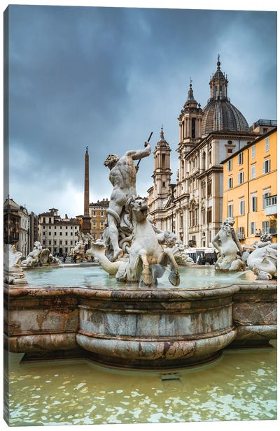 Fountain Of Neptune, Rome Canvas Art Print - Fountain Art