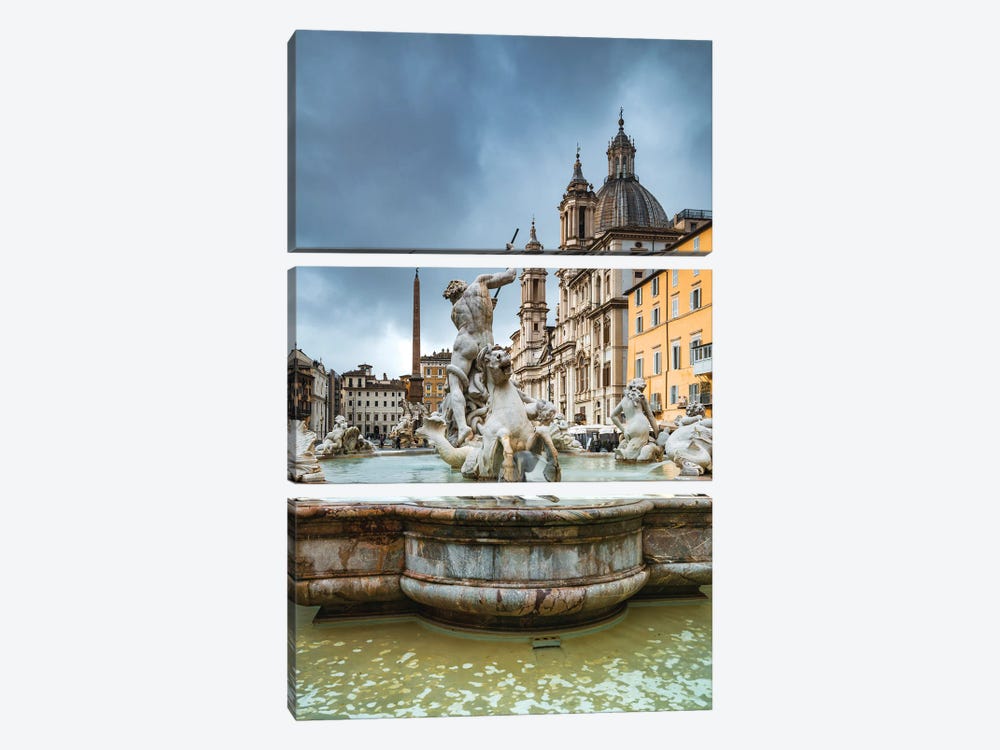 Fountain Of Neptune, Rome by Matteo Colombo 3-piece Canvas Art Print