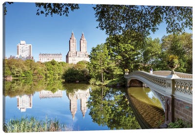 Bow Bridge Panoramic, Central Park, New York Canvas Art Print - Coastal Village & Town Art