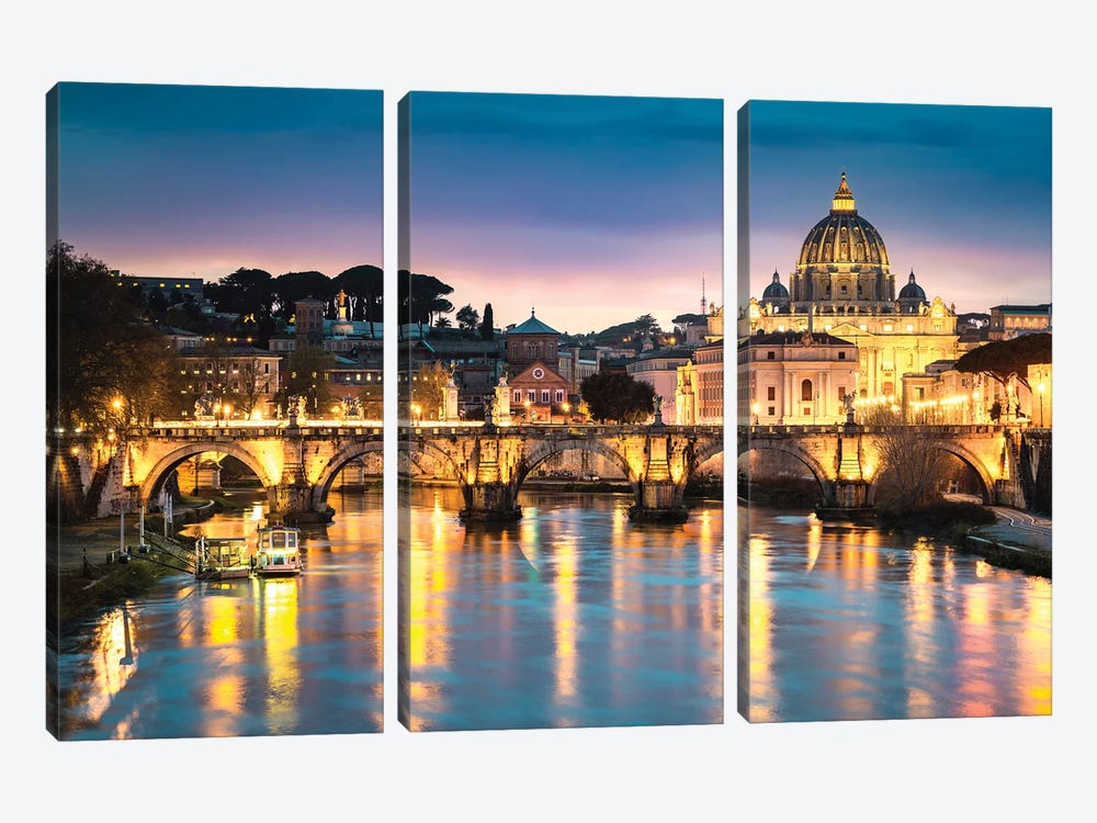 Night In Rome by Matteo Colombo 3-piece Canvas Art Print