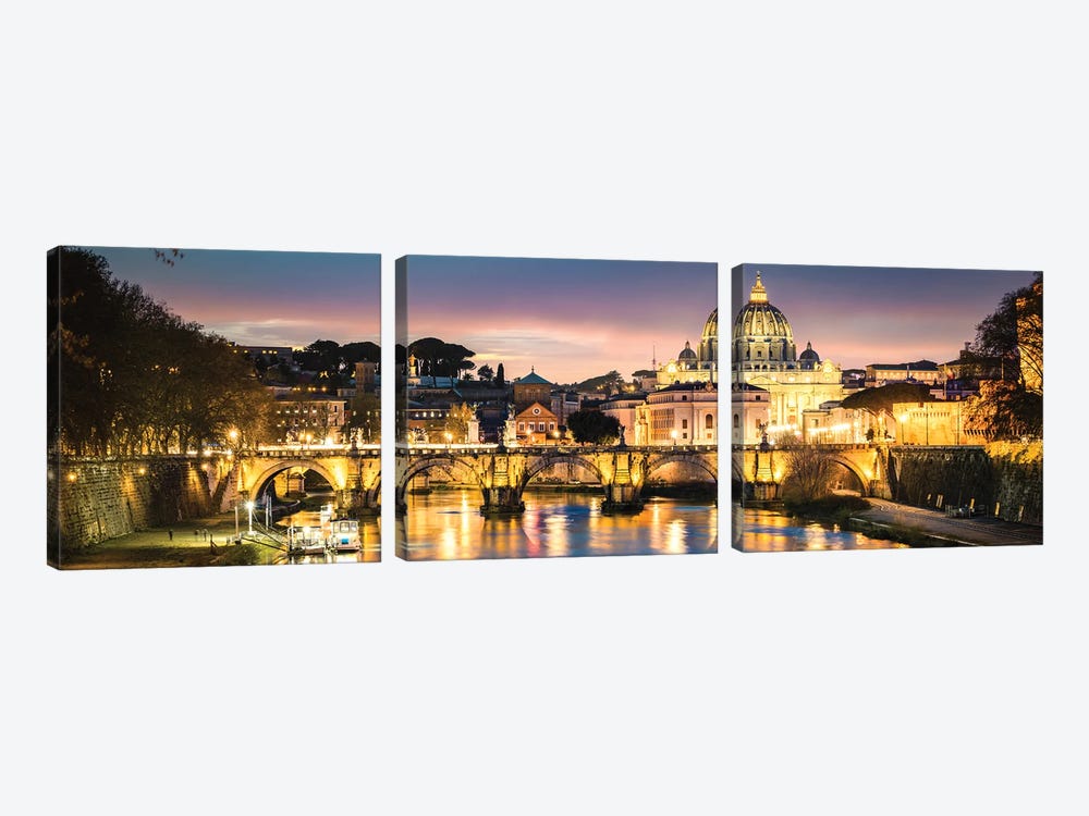 Twilight On The Tiber River, Rome by Matteo Colombo 3-piece Canvas Print