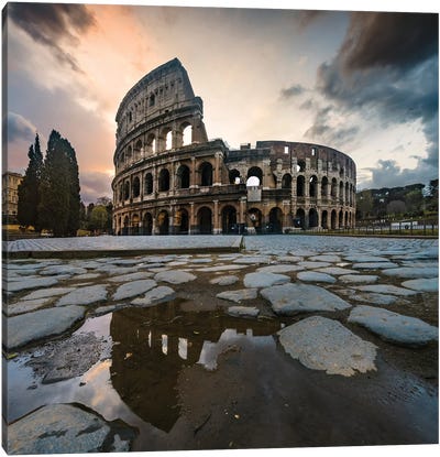 Sunrise At The Coliseum, Rome Canvas Art Print - The Seven Wonders of the World