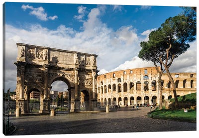 Arch Of Constantine And Coliseum Canvas Art Print - Lazio