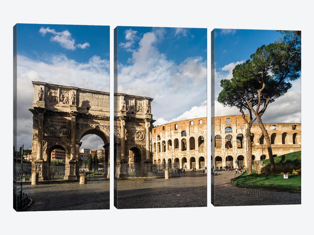 Arch Of Constantine And Coliseum by Matteo Colombo 3-piece Canvas Art Print