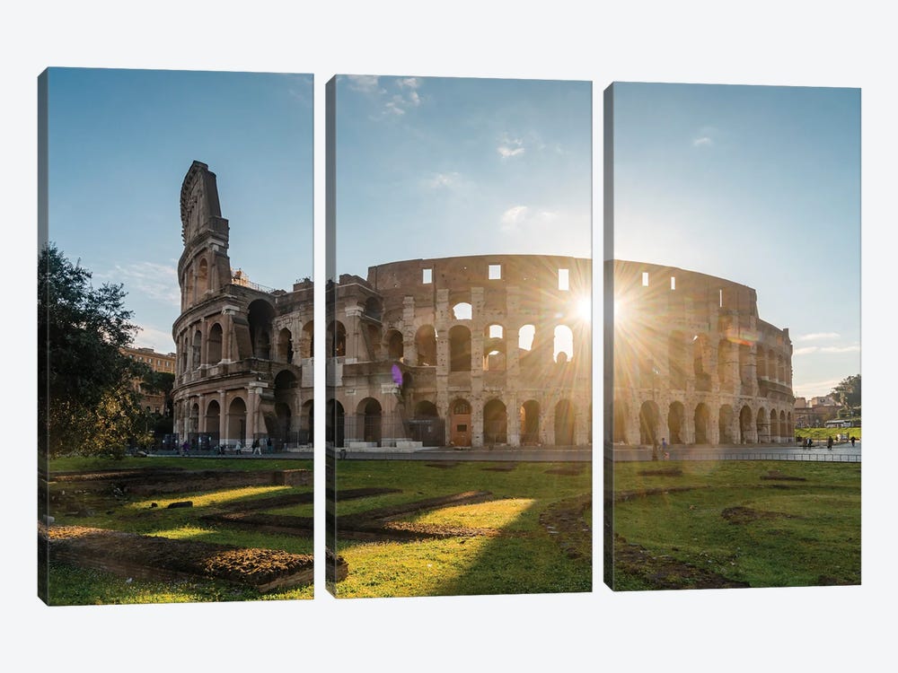 Sunset At The Coliseum, Rome by Matteo Colombo 3-piece Canvas Art