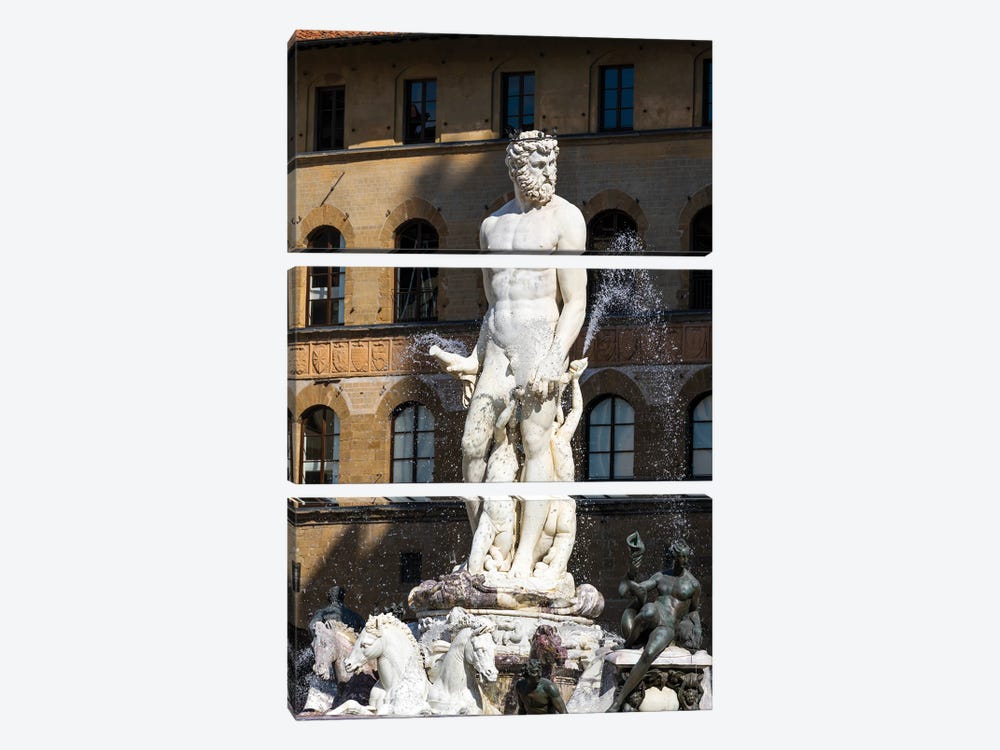 Neptune Statue In Florence by Matteo Colombo 3-piece Canvas Art