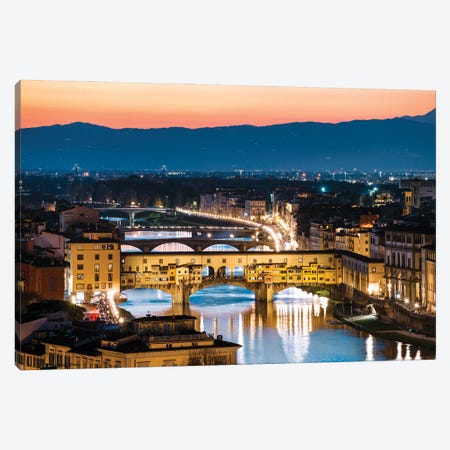 Twilight At Ponte Vecchio, Florence Canvas Print #TEO1291} by Matteo Colombo Canvas Wall Art