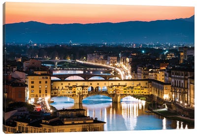 Twilight At Ponte Vecchio, Florence Canvas Art Print - Florence Art