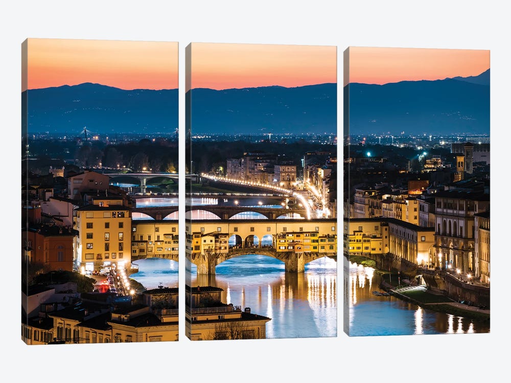 Twilight At Ponte Vecchio, Florence by Matteo Colombo 3-piece Canvas Art